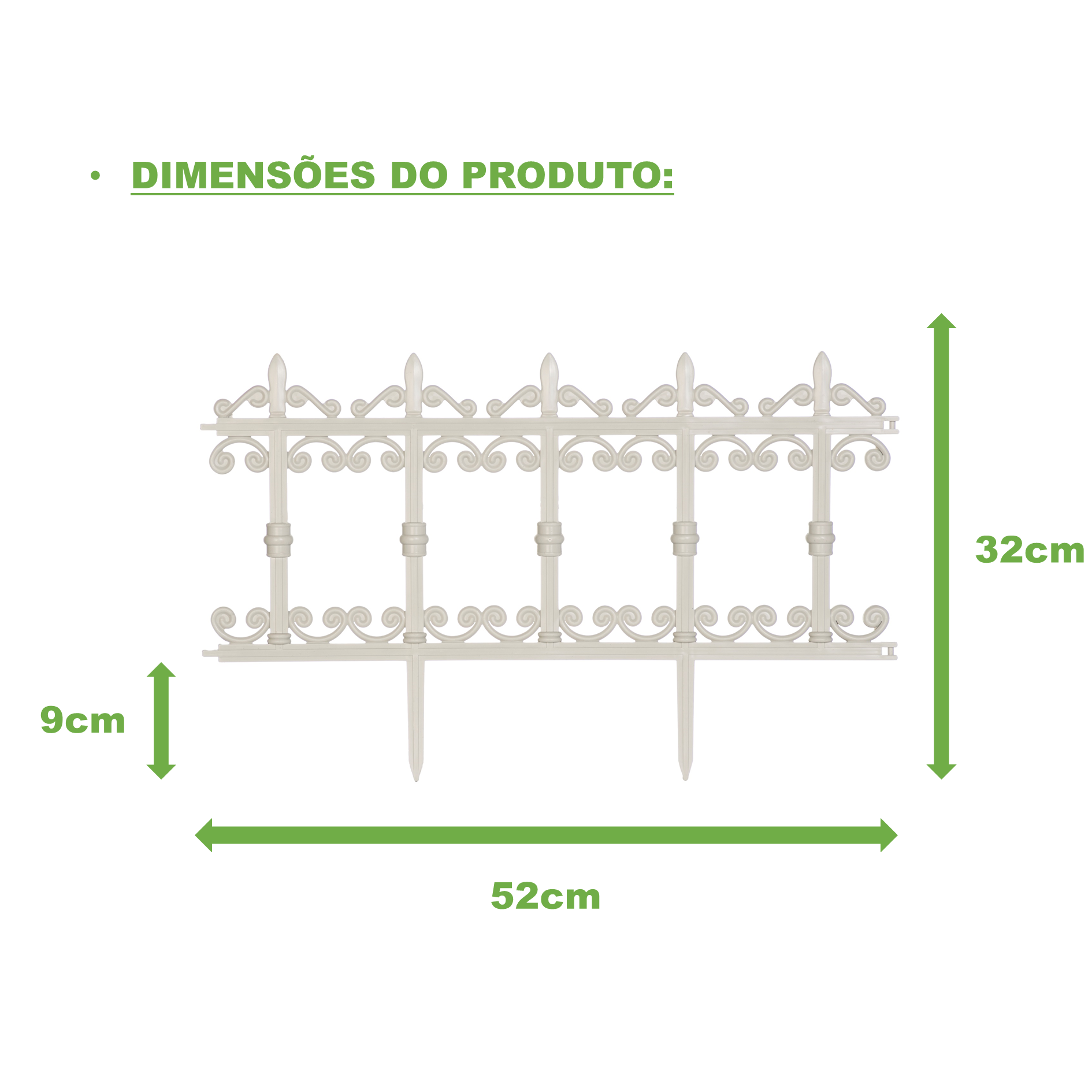 Kit 2 Cercas Plásticas Estilo Ferro Fundido Jardim Canteiro Branco - 4