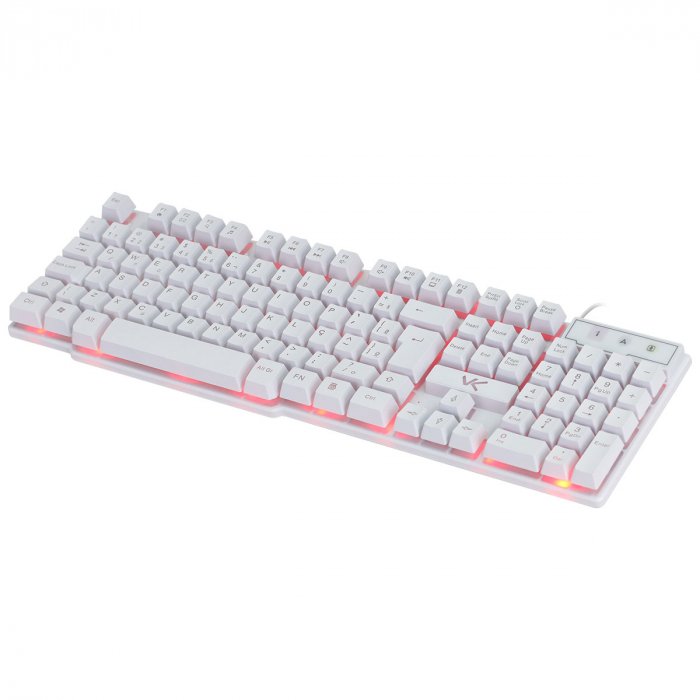 TECLADO GAMER VX GAMING HYDRA BRANCO ABNT2 MULTIMIDIA COM LED VERMELHO SENSACAO MECANICA USB 1.8M - 2