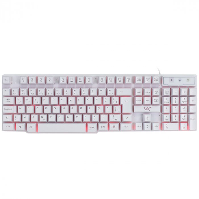 TECLADO GAMER VX GAMING HYDRA BRANCO ABNT2 MULTIMIDIA COM LED VERMELHO SENSACAO MECANICA USB 1.8M - 5