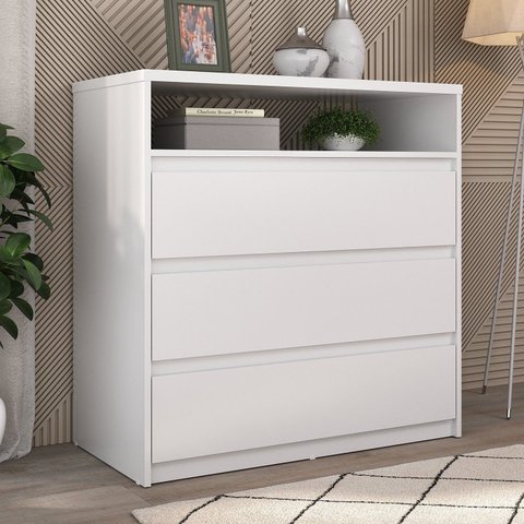 Cômoda 3 Gavetas 1 Nicho 100% MDF Gales Branco
