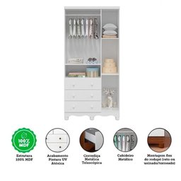 Guarda Roupa Peroba Tedy 3 Portas e 3 Gavetas Mdf Cor Branco - 3