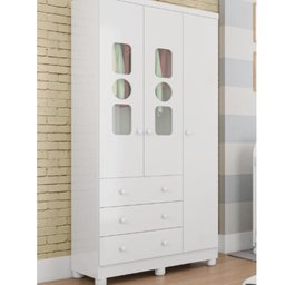 Guarda Roupa Peroba Tedy 3 Portas e 3 Gavetas Mdf Cor Branco - 6