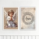 Ver imagem 2 de Kit 2 Quadros Infantis Anjinho - Pai Nosso 24x18cm - com Vidro:moldura Preta