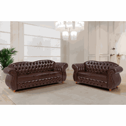 Conjunto Namoradeiras 2 e 3 Lugares Chesterfield Merlô Via Encanto Courino Marrom - 2