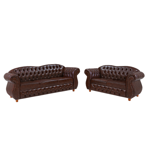 Conjunto Namoradeiras 2 e 3 Lugares Chesterfield Merlô Via Encanto Courino Marrom