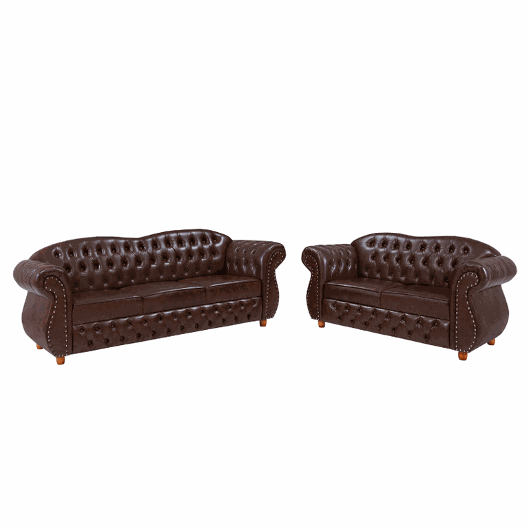 Conjunto Namoradeiras 2 e 3 Lugares Chesterfield Merlô Via Encanto Courino Marrom