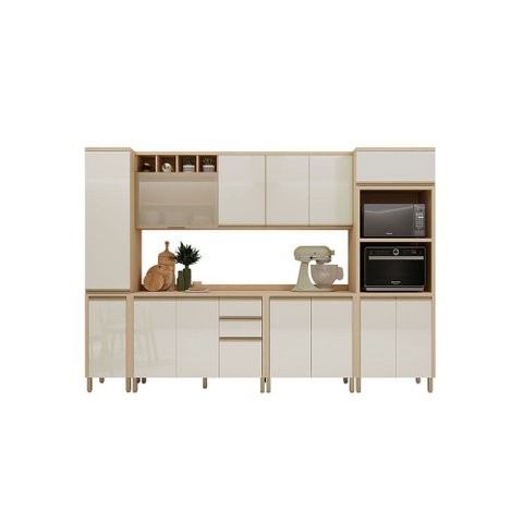Cozinha Modulada Completa 6 Peças com Vidro e Tampo Brise Luciane Móveis