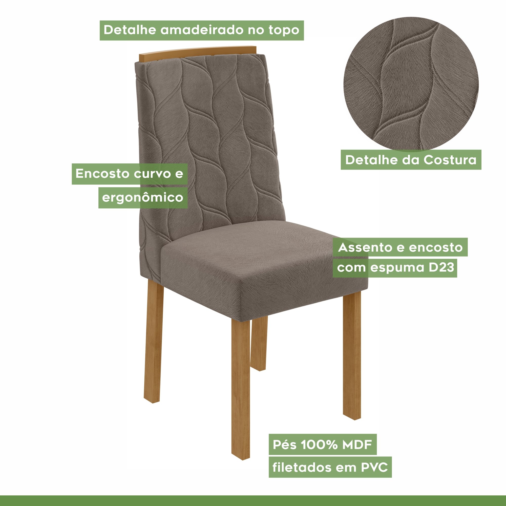 Conjunto Sala de Jantar Mesa Tampo MDF/Vidro e 6 Cadeiras Astrid Móveis Lopas - 12