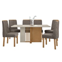 Conjunto Sala de Jantar Mesa Tampo MDF/Vidro e 6 Cadeiras Astrid Móveis Lopas - 2