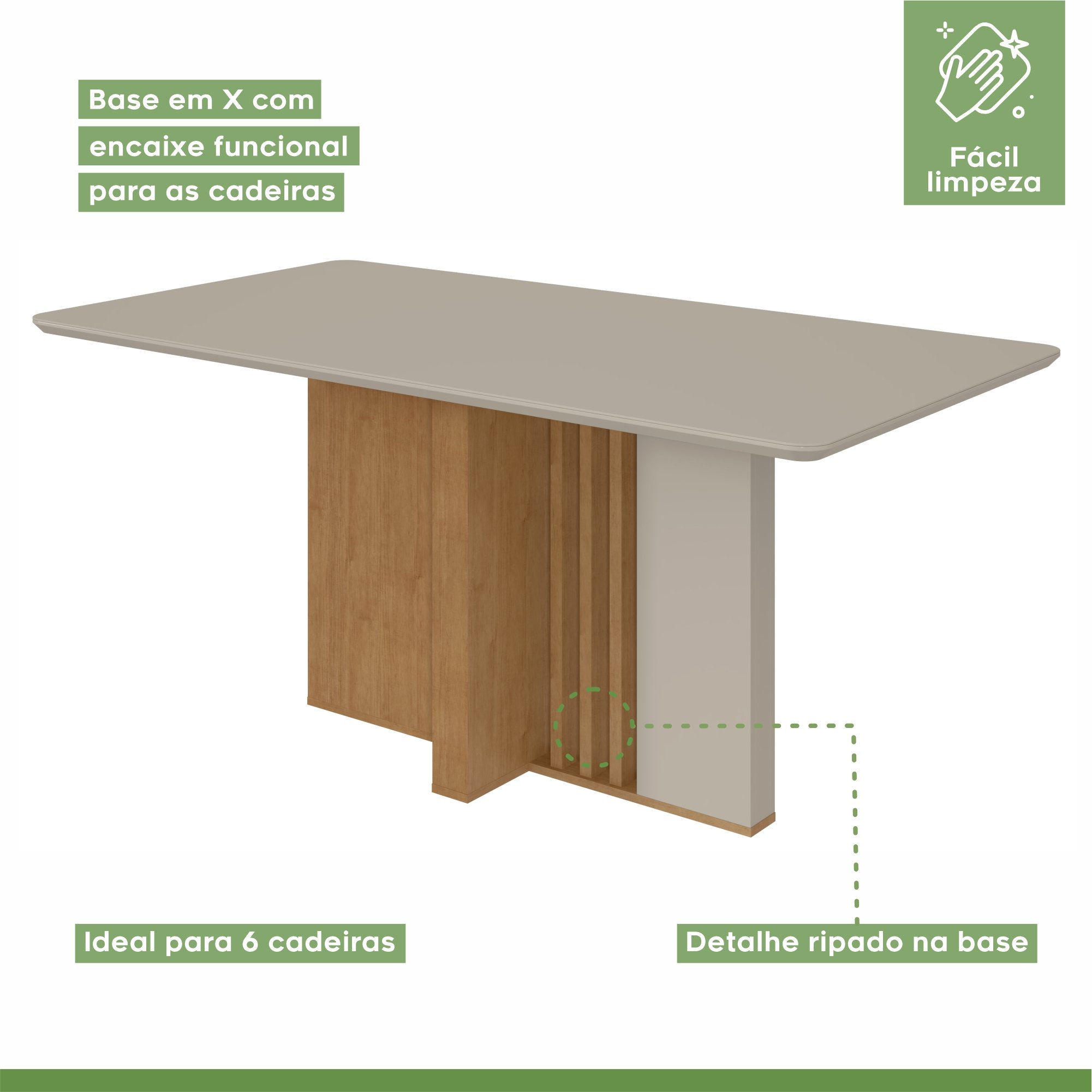 Conjunto Sala de Jantar Mesa Tampo MDF/Vidro e 6 Cadeiras Astrid Móveis Lopas - 8