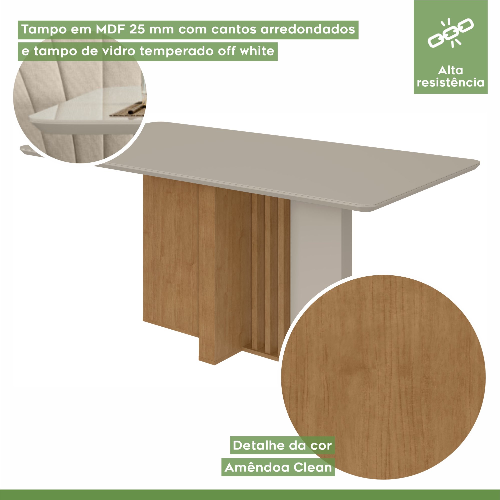 Conjunto Sala de Jantar Mesa Tampo MDF/Vidro e 6 Cadeiras Astrid Móveis Lopas - 6