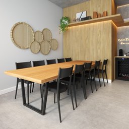 Conjunto Mesa Madeira Maciça Lanna 3,00 X 1,00 Ferragem Preta com 10 Cadeiras Tramontina Preta - 1