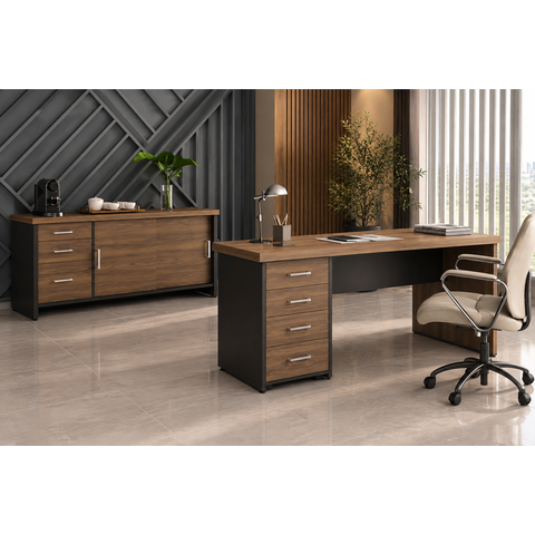 Conjunto Escritório Artany: Mesa e Balcão c/ Gavetas