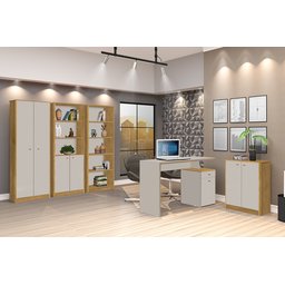 Kit 5 Peças 1 Escrivaninha 120cm 1 Balcão 2 Estantes 1 Armário - 1