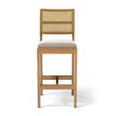 Ver imagem 4 de Kit com 6 Banqueta Milena Madeira Maciça Assento Estofado Encosto de Tela Palha Sextavada Veludo Beg