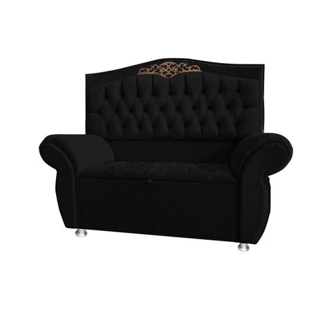 KIT Cabeceira + Recamier Baú Dunas Dubái preto veludo Linha Alta 1,40 casal Dalaqua-Decor