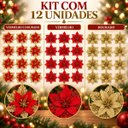 Ver imagem 4 de Kit 12 Flores Enfeite Artificial Glitter 17cm Decoração Árvore de Natal Vermelho Luvinco