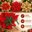 Ver imagem 7 de Kit 12 Flores Enfeite Artificial Glitter 17cm Decoração Árvore de Natal Vermelho Luvinco
