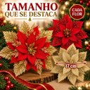 Ver imagem 5 de Kit 12 Flores Enfeite Artificial Glitter 17cm Decoração Árvore de Natal Vermelho Luvinco