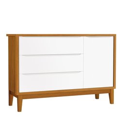Cômoda Infantil com Porta e 3 Gavetas Classic Branco Savana com Pés Amadeirado - Reller Móveis - 1