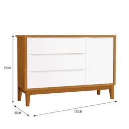 Cômoda Infantil com Porta e 3 Gavetas Classic Branco Savana com Pés Amadeirado - Reller Móveis - 2