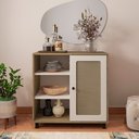 Ver imagem 1 de Buffet 1 Porta Palhinha Rattan Charlotte Marrom/Carvalho/Off White