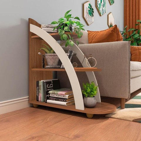 Mesa de Apoio Lateral com Prateleiras Andes Marrom 100% MDF