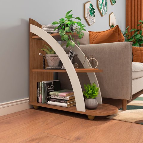 Mesa de Apoio Lateral com Prateleiras Andes Marrom