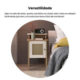 Mesa Lateral de Apoio 100% MDF com Porta em Palinha Charlotte - 11