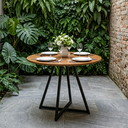Ver imagem 1 de Mesa Requinte Redonda Estilo Industrial Sala de Jantar com Tampo em MDF Amadeirado/Preto - Lh Móveis