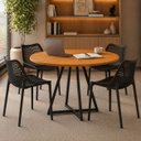 Ver imagem 3 de Mesa Requinte Redonda Estilo Industrial Sala de Jantar com Tampo em MDF Amadeirado/Preto - Lh Móveis