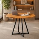 Ver imagem 2 de Mesa Requinte Redonda Estilo Industrial Sala de Jantar com Tampo em MDF Amadeirado/Preto - Lh Móveis