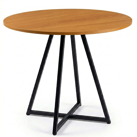 Mesa Redonda Estilo Industrial para Cozinha Sala com Tampo em Mdf - Freijó/pé Preto