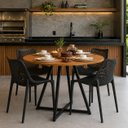 Ver imagem 6 de Mesa Requinte Redonda Estilo Industrial Sala de Jantar com Tampo em MDF Amadeirado/Preto - Lh Móveis
