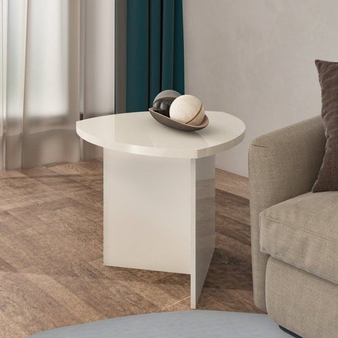 Mesa Lateral de Apoio Tampo Redondo Delta Off White