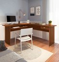 Ver imagem 1 de Mesa em L para Escritório Pés Antiumidade Cannes Artely 1 Gaveta 100% MDF 165cm Cedro Marrom