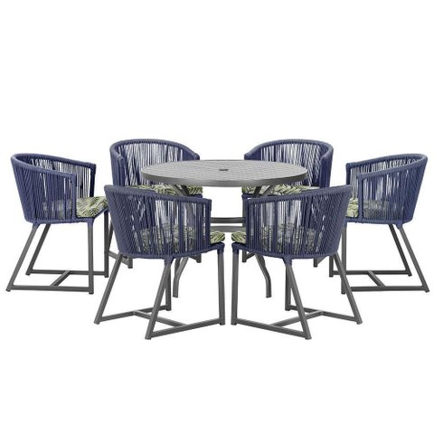 Mesa e 6 Cadeiras e Noronha Preto E5 Trama Original Azul