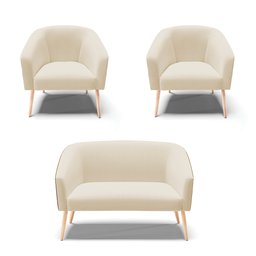 Kit 01 Namoradeira 02 Lugares e 02 Poltronas Stella Corano Nozes com Linho Areia A27 Pés Palito - 1 Kit 01 Namoradeira 02 Lugares e 02 Poltronas Stella Corano Nozes com Linho Areia A27 Pés Palito - 1