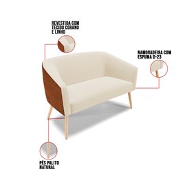Kit 01 Namoradeira 02 Lugares e 02 Poltronas Stella Corano Nozes com Linho Areia A27 Pés Palito - 5 Kit 01 Namoradeira 02 Lugares e 02 Poltronas Stella Corano Nozes com Linho Areia A27 Pés Palito - 5