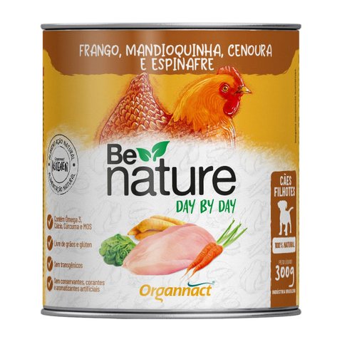 Kit 06 Unidades Lata Be Nature para Cães Filhotes Sabor Frango 300g Organnact Day By Day