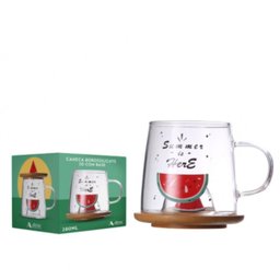 Caneca C/ Tampa Bambu Miniatura 3d 280ml - Melancia + Caixa - 4