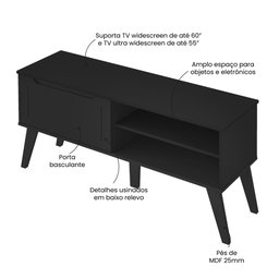 Rack para TV até 55 Polegadas 1 Porta 2 Nicho Lotus Verona Artely - 4