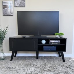 Rack para TV até 55 Polegadas MDF 134cm 1 Porta 2 Nicho Lotus Verona Artely Preto - 12 Rack para TV até 55 Polegadas MDF 134cm 1 Porta 2 Nicho Lotus Verona Artely Preto - 12