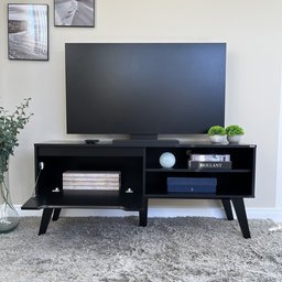 Rack para TV até 55 Polegadas MDF 134cm 1 Porta 2 Nicho Lotus Verona Artely Preto - 13 Rack para TV até 55 Polegadas MDF 134cm 1 Porta 2 Nicho Lotus Verona Artely Preto - 13