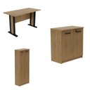 Ver imagem 2 de Conjunto 3 Peças 1 Balcão com 2 Portas e Chave 1 Armário Alto e 1 Mesa de 117cm Espresso Móveis