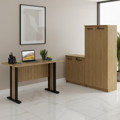 Conjunto 3 Peças 1 Balcão com 2 Portas e Chave 1 Armário Alto e 1 Mesa de 117cm Espresso Móveis