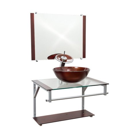Gabinete de Vidro 60cm Cuba Redonda Marrom + Torneira Cascata - DaHora