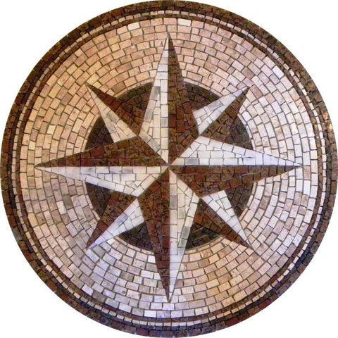 Rosa Dos Ventos em Mosaico com Mármores e Granitos 90cm