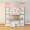 Ver imagem 1 de Treliche Castelo Encantado com Kit Escada/escorregador - Madeira Maciça Branco/cinza/rosa | Housin