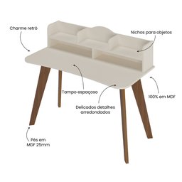 Escrivaninha com 5 Nichos 120 cm Penteadeira Feminina Sofia Off White/Cedro 100% em MDF - 7